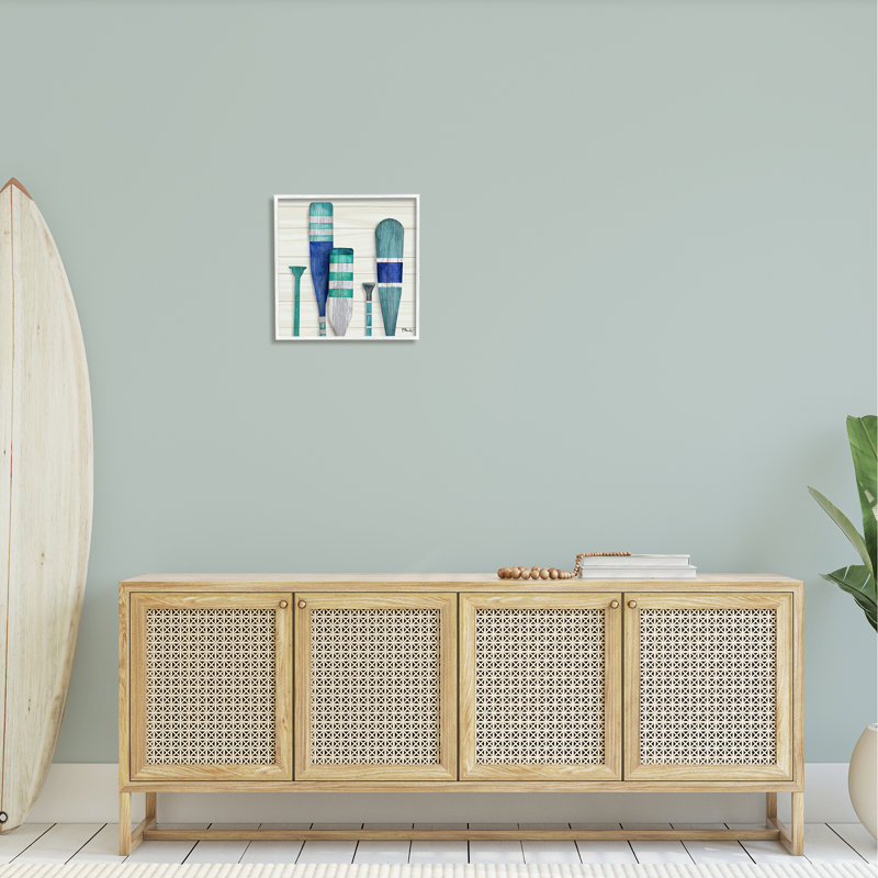 Port Oars Blue Green Striped Patterns par Paul Brent - Impression sur bois, H 17 po x l 17 po x P 1,5 po