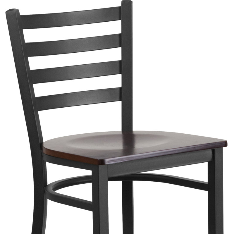 Loughran Ladder Back Metal Restaurant Barstools, Walnut, 2, Black