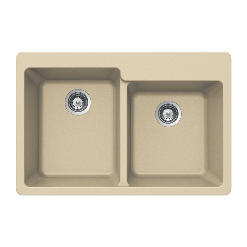 Quartztone 33'' L Double Bowl Quartz Kitchen Sink, Sand