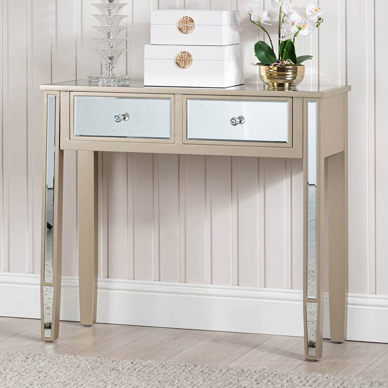 2 Drawer Console Table for Hallway Living Room Furniture, 90cm Slim Entry Hall Table Cabinet, Dark Champange