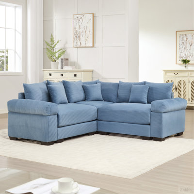 Oversized Cloud Modular Sectional Couch,Convertible Sectional Couches Deep Seat Extra-Wide Armrests, 10 Throw Pillows Premium Corduroy Fabric, Ergonomic Design,Easy Assembly, For Living Rooms,Blue