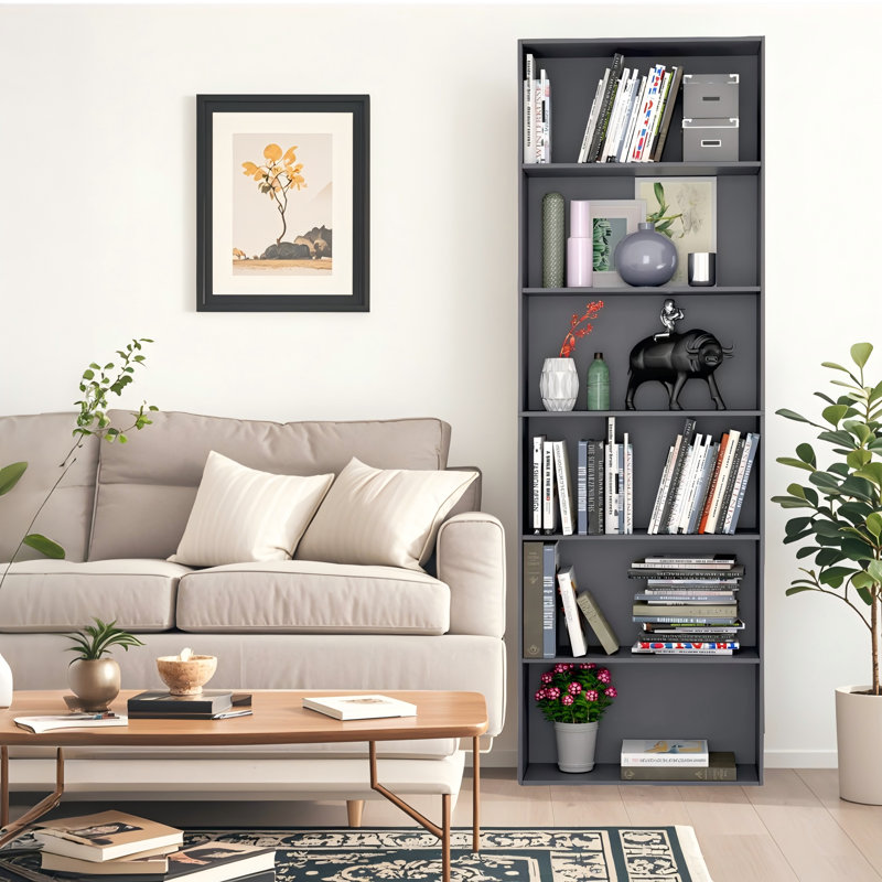 Langner 70.8" H x 23.6" W Standard Bookcase, 6-Tier Open Bookcase and Bookshelf, Freestanding Display Storage Shelves Tall Bookcase for Bedroom, Living Room and Office
