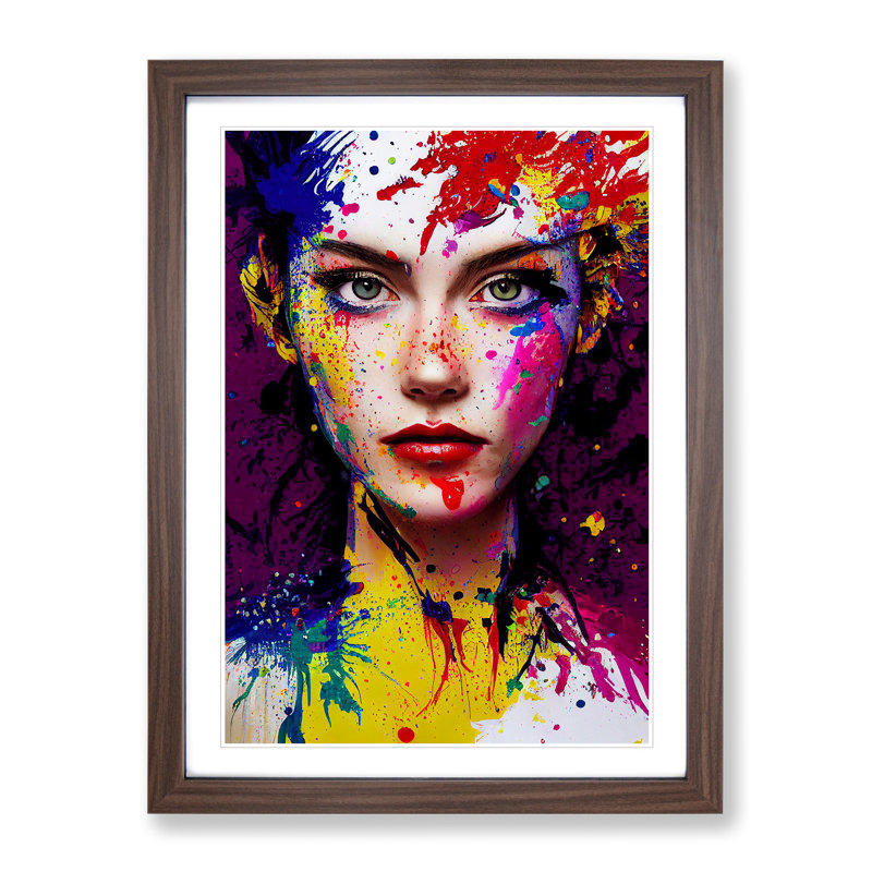 Paint Splashed Woman No.1 - Framed Print, 34cm H x 25cm W x 2cm D, Walnut