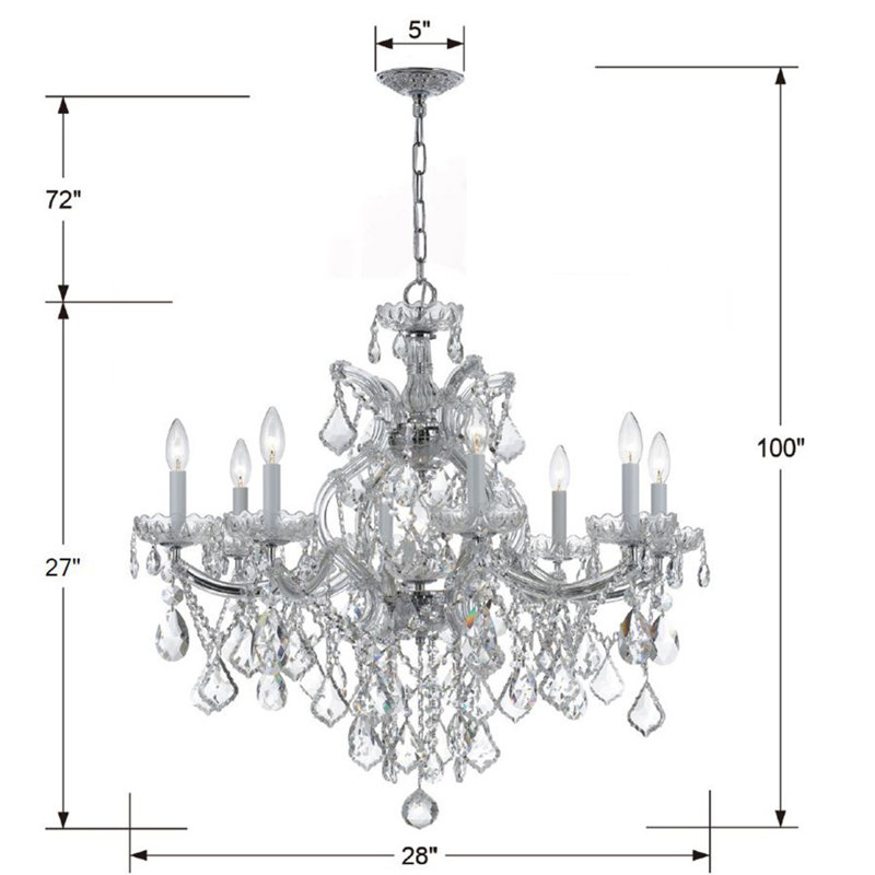 Wehr 8 - Light Glass Classic / Traditional Chandelier, Silver/Majestic Wood Polished