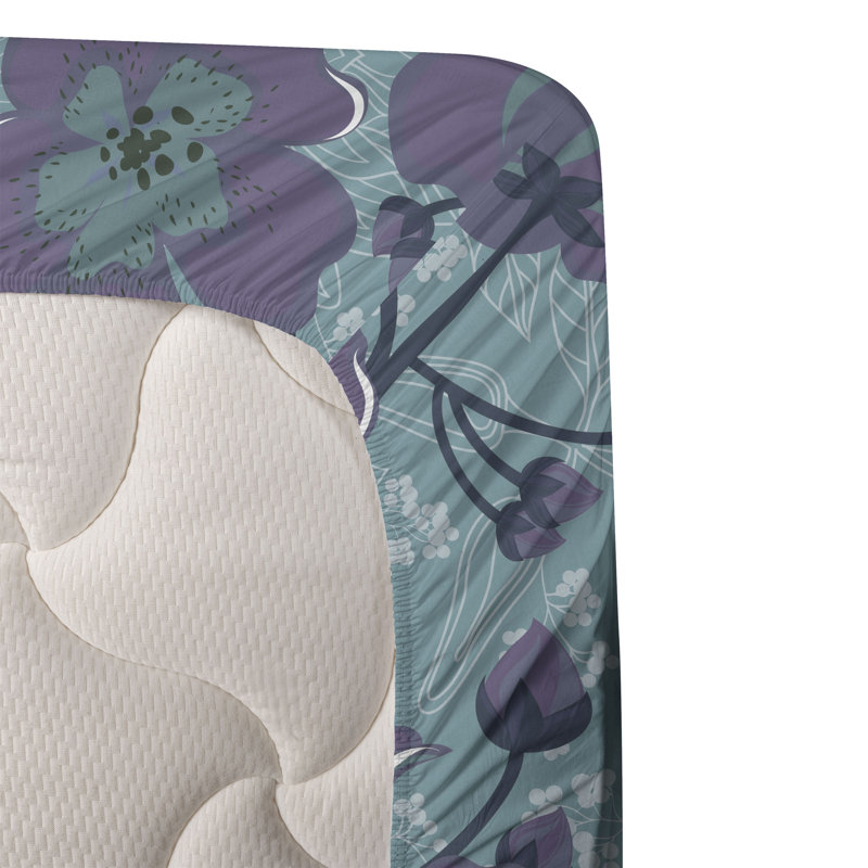 Ambesonne Watercolor Botany Sheet Set 4 Pcs Retro Boho Bloom, Seafoam Mauve Off White Floral