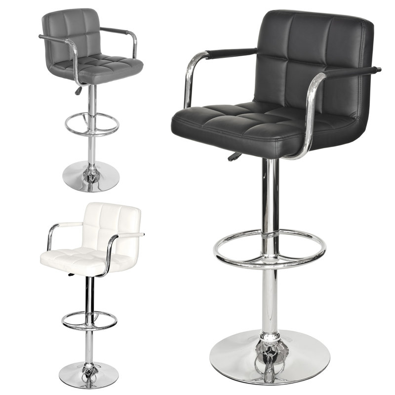 Showalter Swivel Upholstered Adjustable Height Counter Stool with Metal Frame, Black