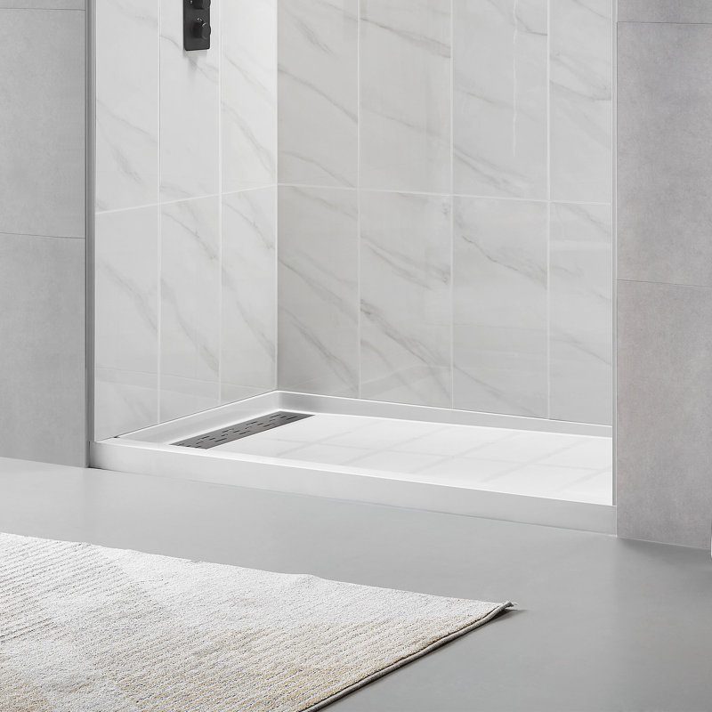60" W x 36" Single Threshold Shower Pan Base with Right side Drain Assembly and Drain Cover Included, Non-Slip design, Left