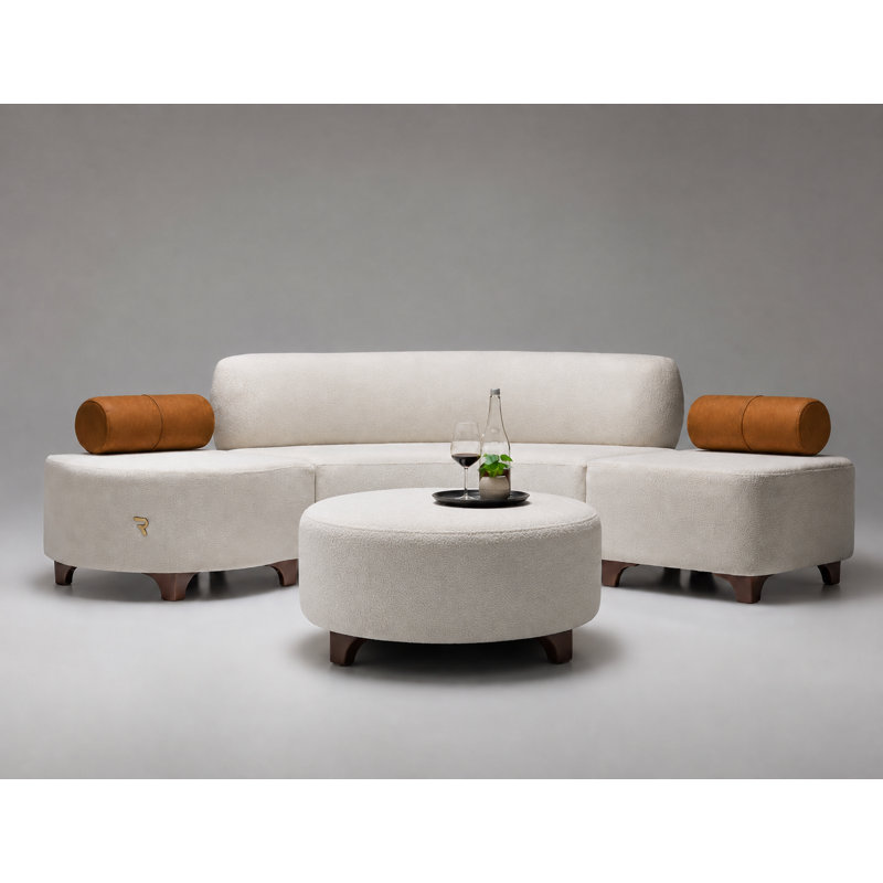 Perla Curved Sofa & Masa Travertine Table Set