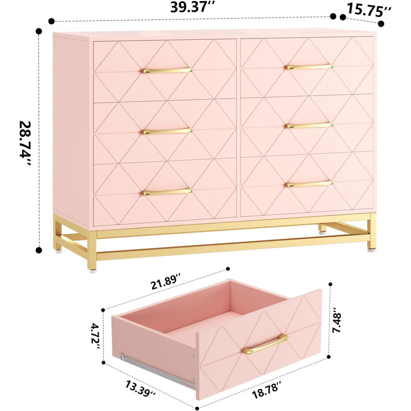 Commode rose / blanche / noire pour chambre à coucher avec commode en bois 6 tiroirs Morden Commode pour placard / salon / couloir / chambre de bébé