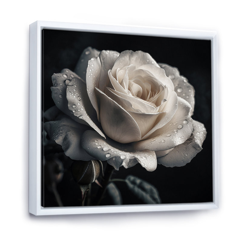 Exquises gouttelettes de rosée blanche, Cadre flottant blanc, H 36 po x l 36 po x P 1,5 po