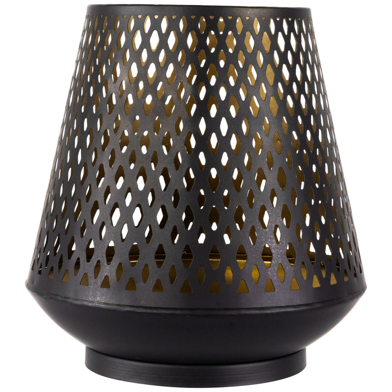Grand porte-bougie votive découpé au laser - Finition noire et or, H 9 po x l 8,5 po x P 8,5 po