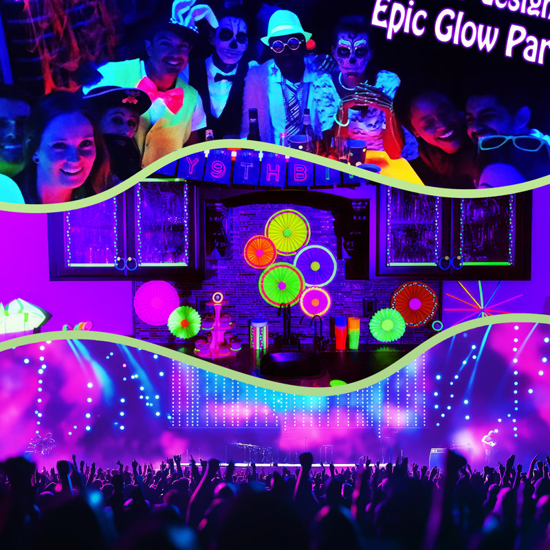 Uv Led Black Light Bar Set - 4 Pack Neon Glow Party Lights For Halloween, Club, Stage Decor