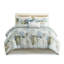 Couette en coton avec coussins décoratifs, bleue, format king, taies d'oreiller à motif tropical, couette tissée, bleue, lavable à la machine