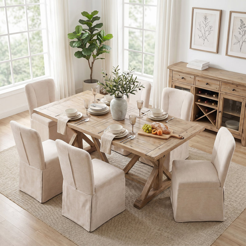 Chaises de salle à manger rembourrées en tissu Farmhouse (ensemble de 2), Beige