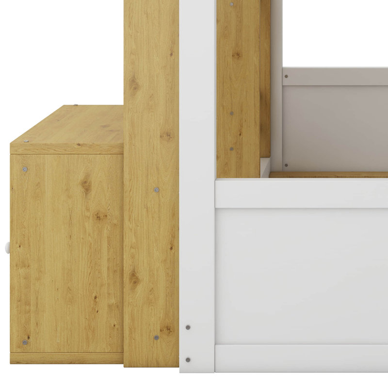 Lit superposé avec bureau, cadre de lit superposé avec armoire de rangement, escabeau large, garde-corps, ports USB