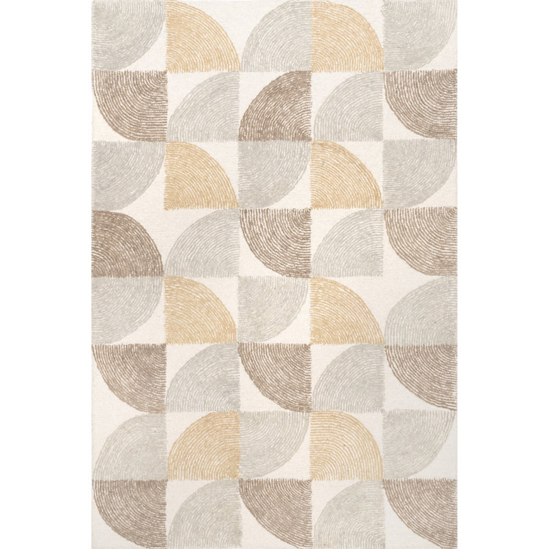 Tapis géométrique beige en laine tissé à la main, Rectangle de 5 pi x 8 pi
