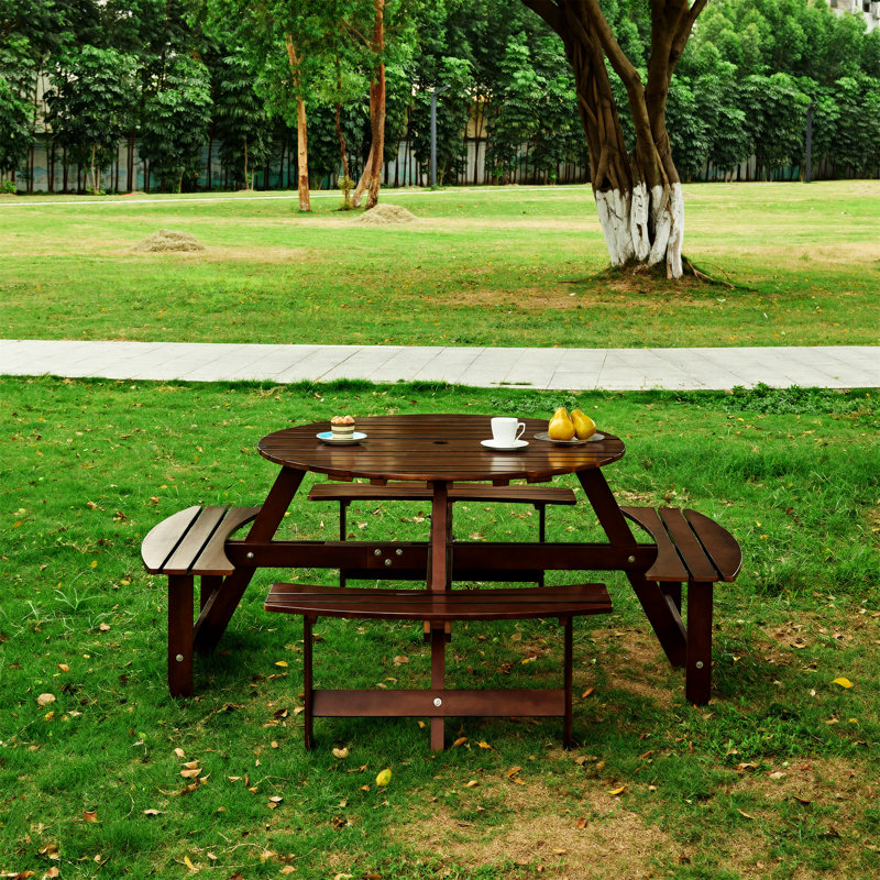 Table de pique-nique d'extérieur pour 8 personnes, Brun