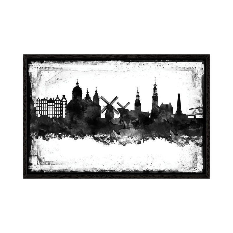 Amesterdam Black And White Framed Skylines by WallDecorAddict - Wrapped Canvas Bold Art, 66.04 cm H x 45.72 cm W