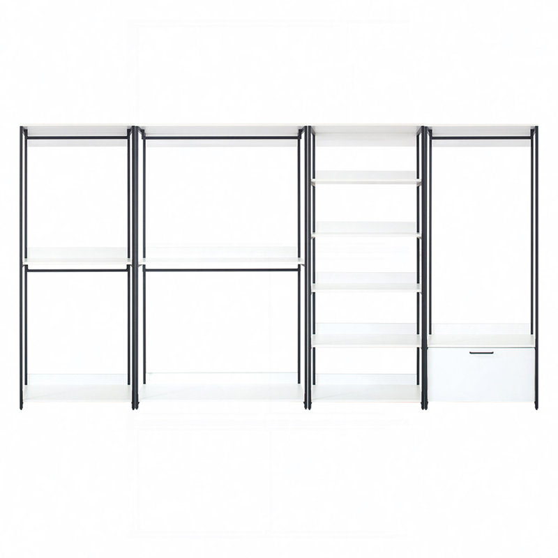 White Freestanding Walk In Wood Closet System With Metal Frame