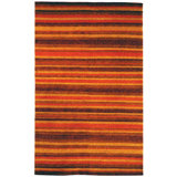 Bernick Tibetan Wool Pile Hand Knotted Striped Rug in Rust