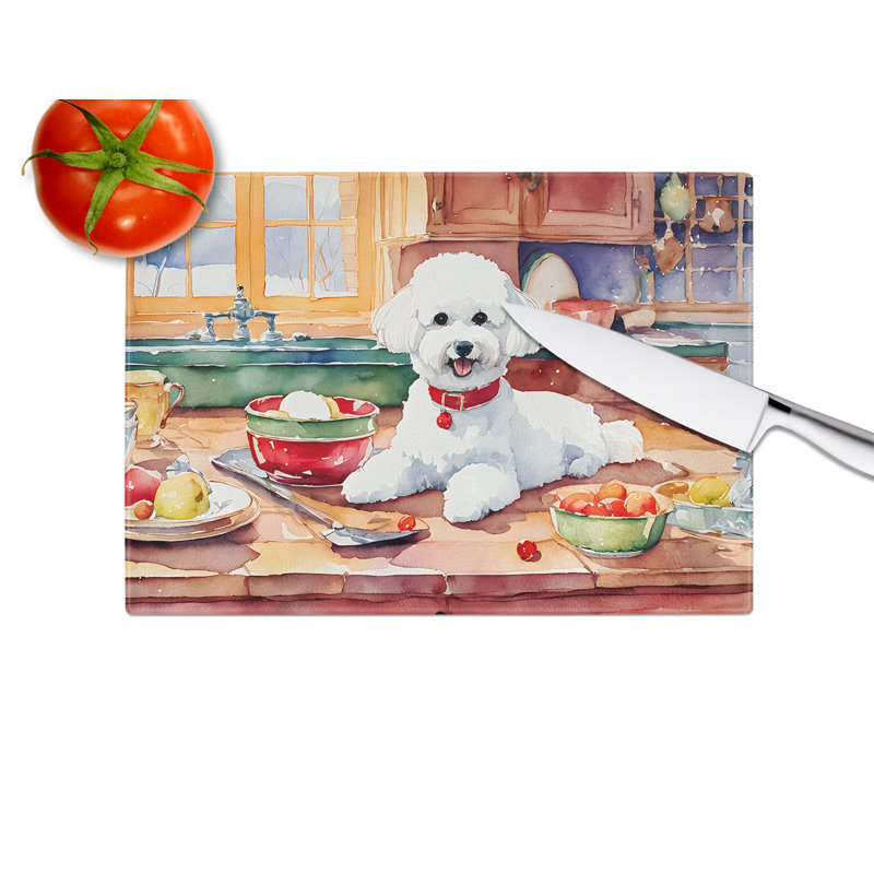 Planche à découper en verre Bichon Frise Christmas Cookies