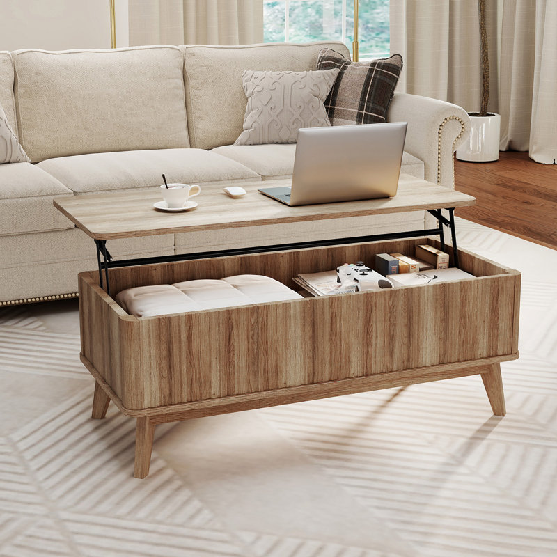 Table basse à plateau relevable cannelé 43,5 po avec compartiments cachés pour la maison, H 16,5 po x L 43,5 po x l 20 po