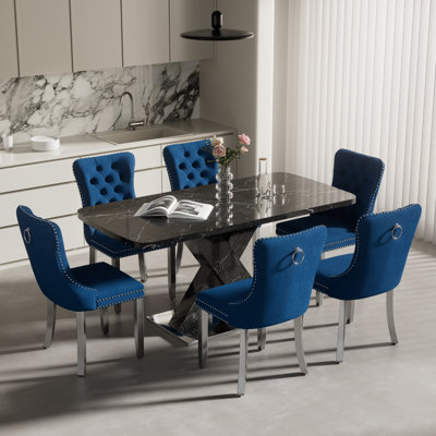 Ensemble de table de salle à manger extensible en panneau de fibres à densité moyenne pour 4 à 6 personnes