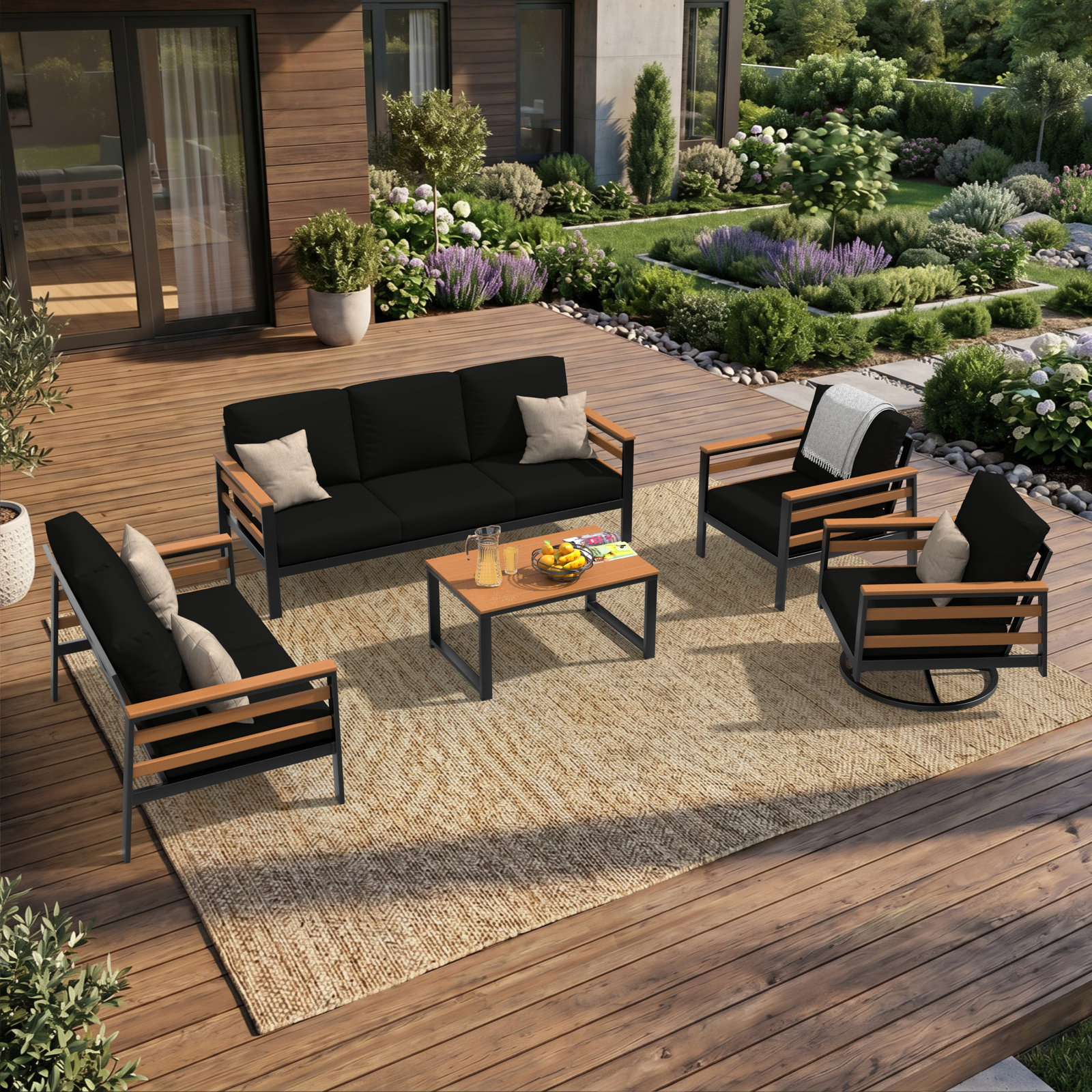 Townsend 7-Person Sunbrella® Patio Seating Group, Canvas Black