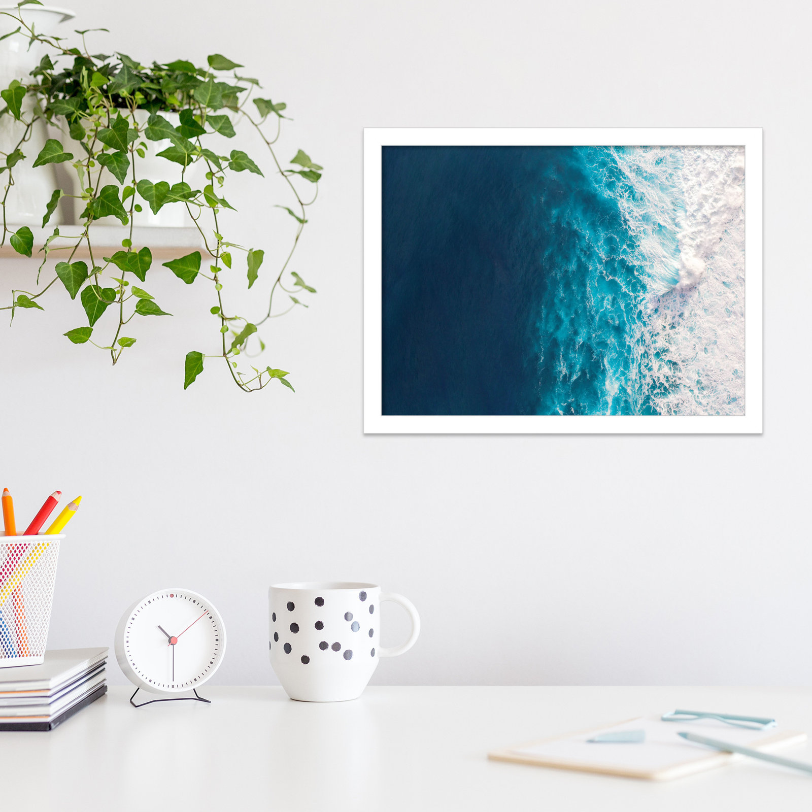 Seascape of Splashing Waves Print, White, 13" H x 17" W x 1" D