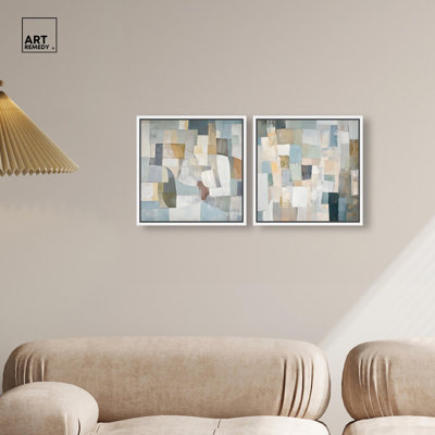 Tonal Mosaic Canvas Print Gold Boho Wall Art Set by Art Remedy, Black Frame, 12 x 12