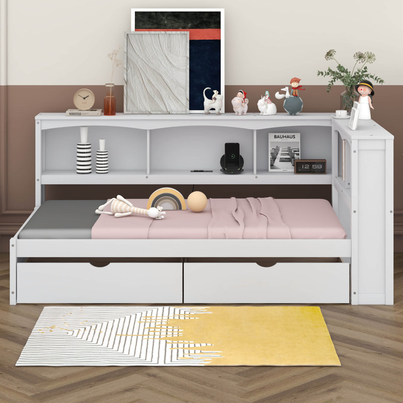 Joeanna Twin Size Daybed With Two Drawers, Cabinets And USB Ports, White