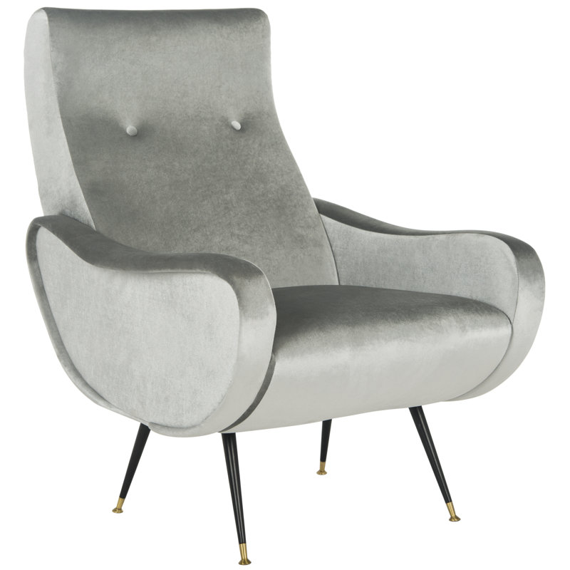 Dakota Velvet Retro Mid Century Accent Chair, Arctic Grey
