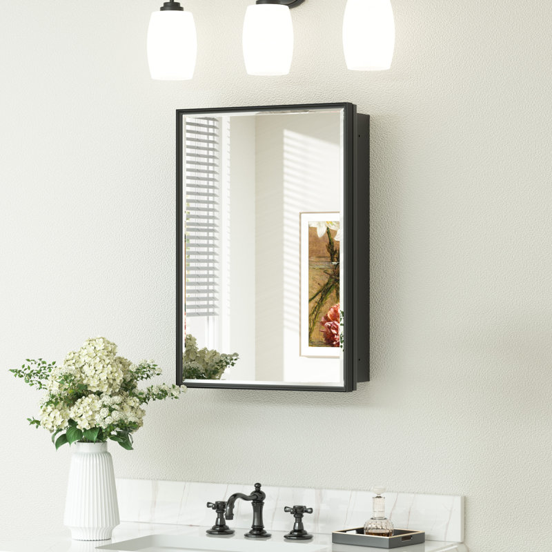 Pharmacie encastrée et à surface avec miroir et tablettes, Noir, H 24 po x l 16 po x P 5 po