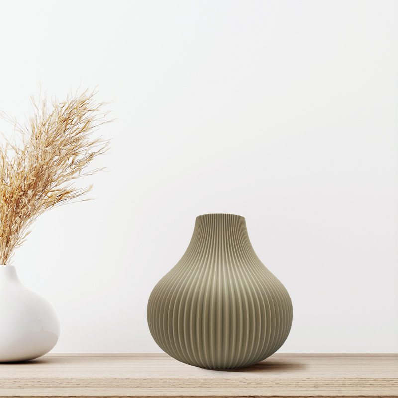 Vase en céramique côtelé beige moderne Modern, Beige