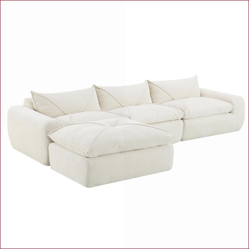 Canapé modulaire sans assemblage sans mousse à haute densité de 116 po pour les salons | Ivoire | Chenille, Blanc
