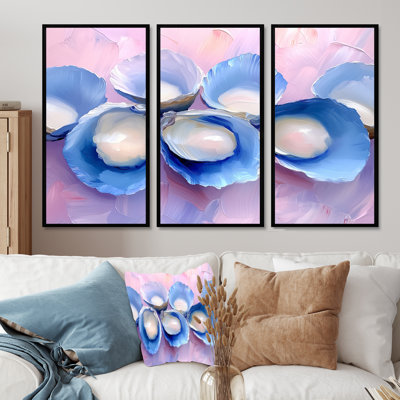 Blanc, rose, marbré, huîtres III - ensemble d'art mural coquillages