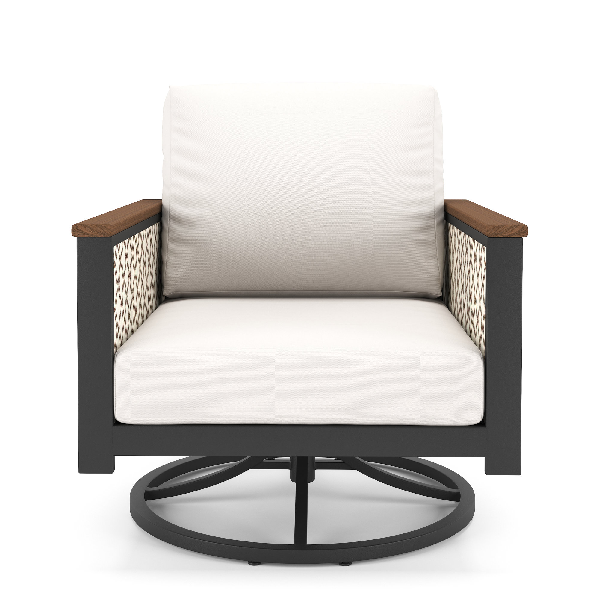 Townsend Metal Outdoor Swivel Rocking Chair with Sunbrella Cushion, Dark Gray, Canvas White/Voyage Dune Fabric