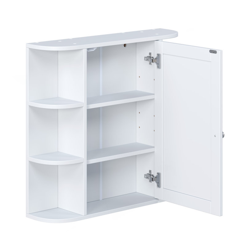 Armoire de rangement murale de salle de bain avec miroir, armoire à pharmacie avec tablette en bois réglable et portes, armoires de rangement montées avec 6 tablettes ouvertes