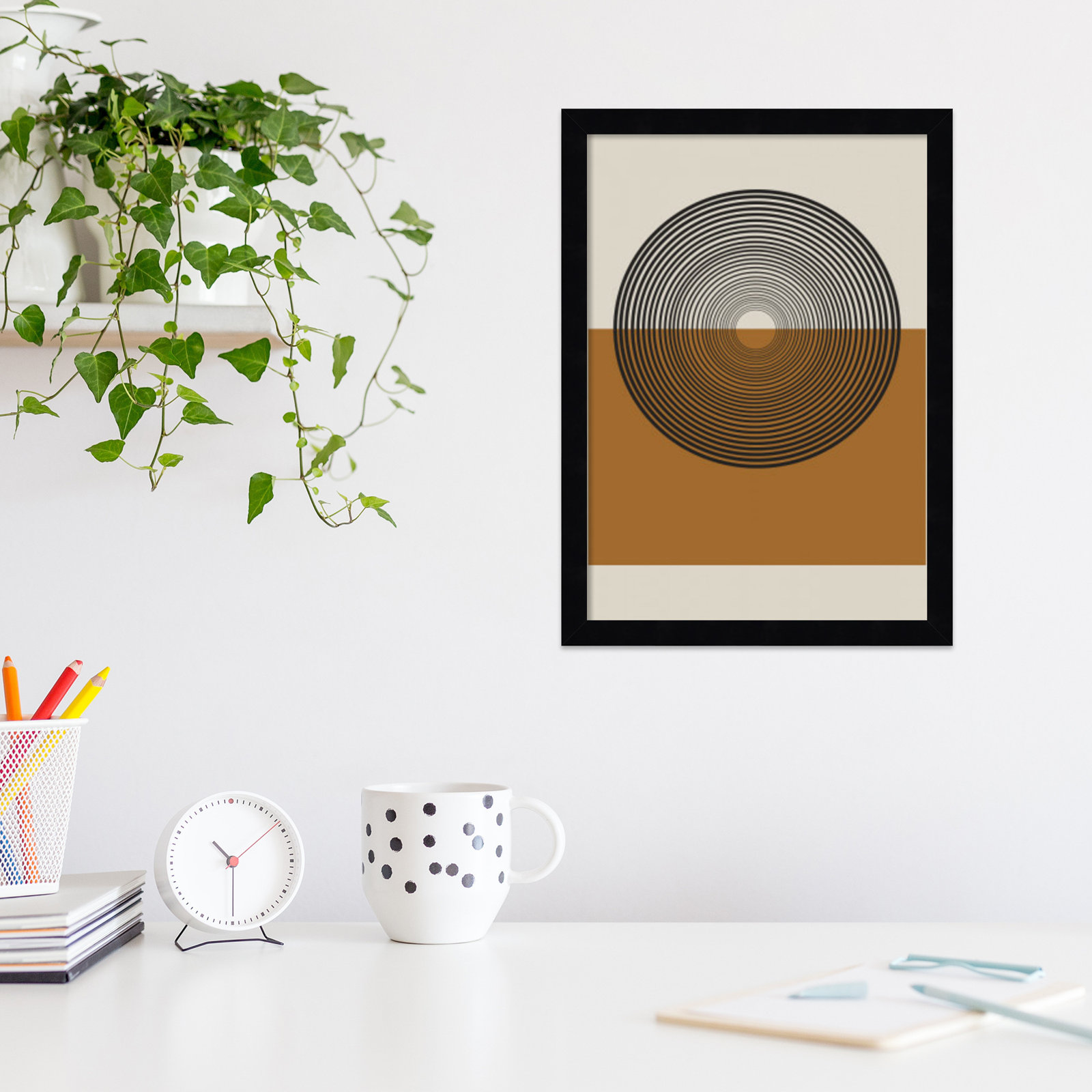 Retro Landscape Print, Black, 17" H x 13" W x 1" D