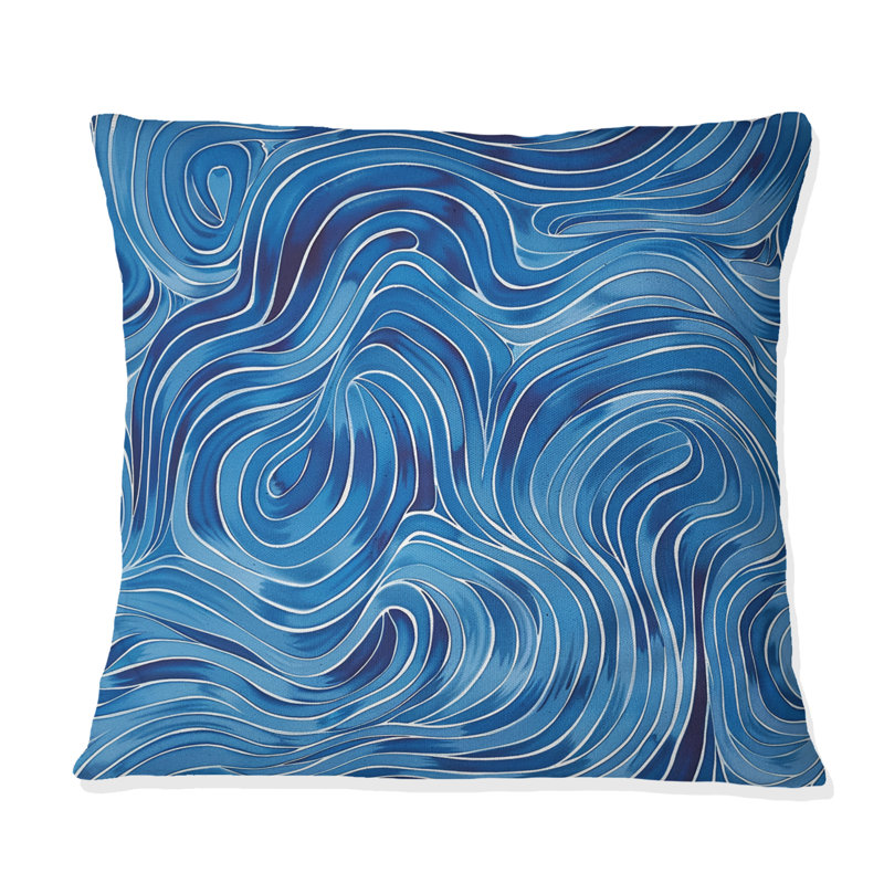 Coussin bleu Midcentury Waves II - Midcentury, H 18 po x l 18 po