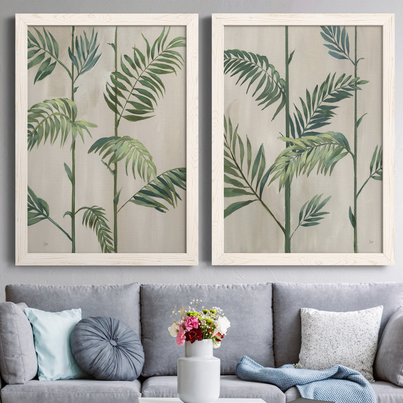 Modern Fronds II - ensemble de 2 peintures sur toile encadrées, H 37,5 po x l 55 po x P 1,5 po, Encadrement beige