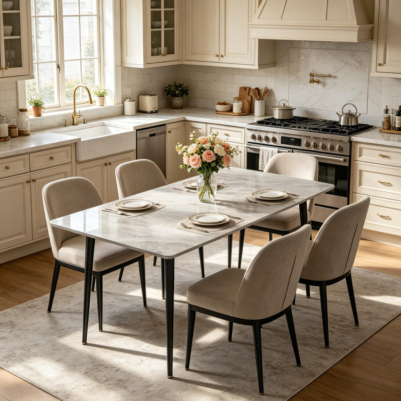 Funke Stone Top Metal Base Dining Table, Grey