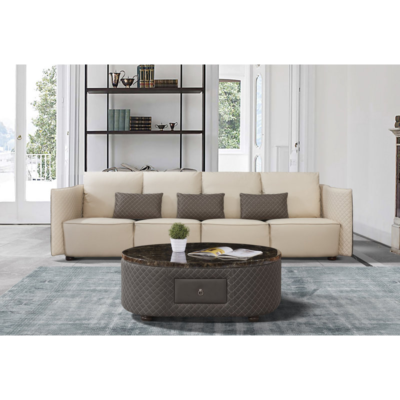Makassar Sofa, Lite Gray/Taupe Genuine Leather