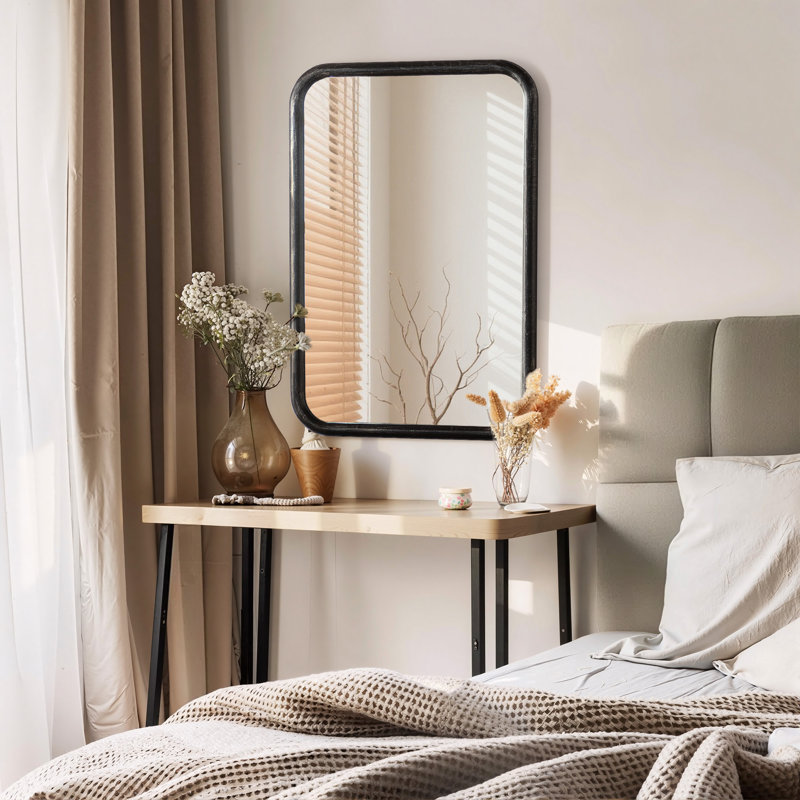 36'' x 24'' Leyburn Solid Wood Black Modern Rectangular Pine Framed Wall Mounted Mirror For Bathroom&Bedroom