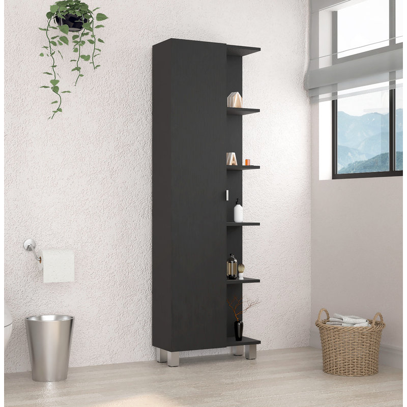 Armoire d'angle avec cinq tablettes ouvertes, Noir