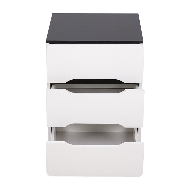 3-Drawer Nightstand with Black & White Base – E1 12mm MDF Bedside Table