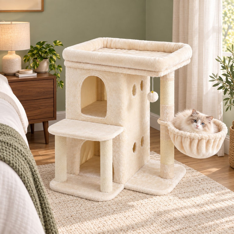 26.3" Cat Tree with Large Perch, Dual Condos and Sisal Scratching Post