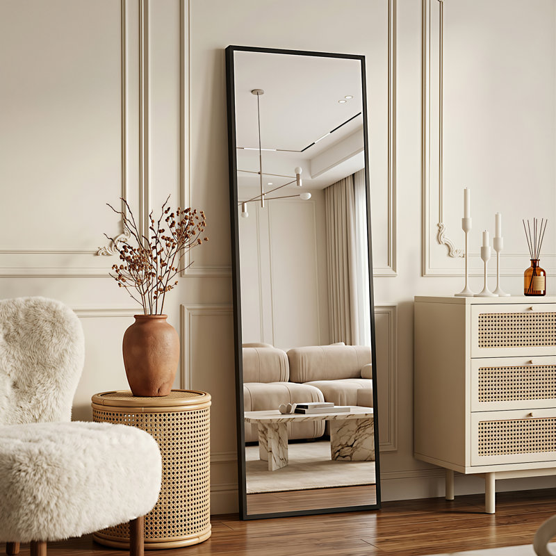 Miroir pleine grandeur surdimensionné avec cadre en alliage d'aluminium, Noir, 58 po x 18 po