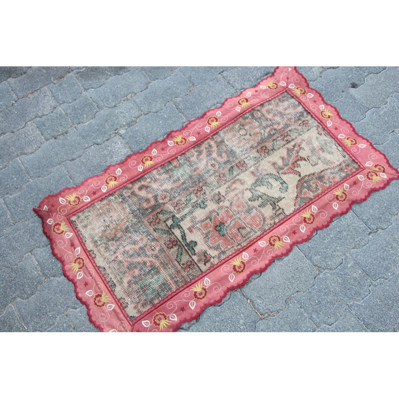 Antique Turkish Oushak Rug - Faded Beige Decorative Entry and Door Mat