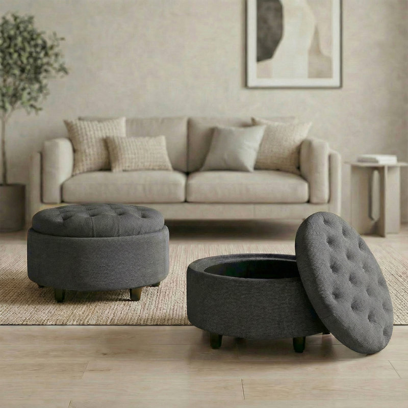25'' Oversized Upholstered Storage Ottman, Dark Grey